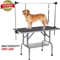 HKM-875539 36 Inch Folding Dog Grooming Table with Adjustable Arm and Non-Slip Rubber Surface