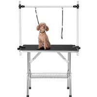 HKM-875539 36 Inch Folding Dog Grooming Table with Adjustable Arm and Non-Slip Rubber Surface