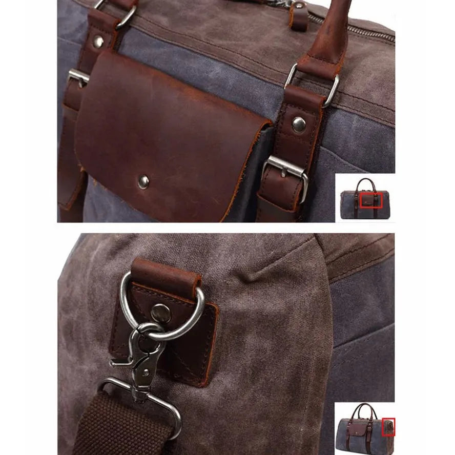 HKM-792403 Large Capacity Waterproof Canvas Travel Bag - Retro Portable Boarding Duffel Bag