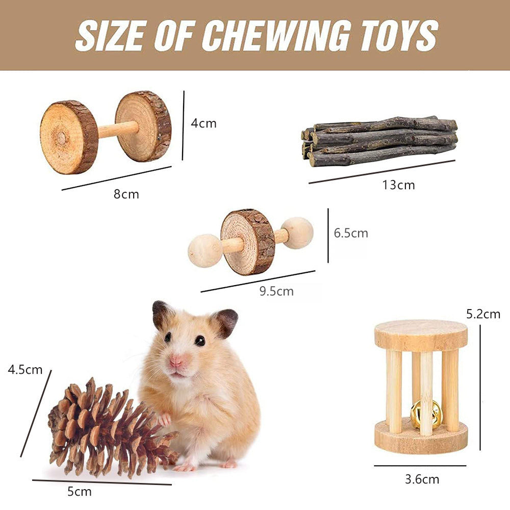 HKM-433043 Wooden Chew Toys for Small Pets - Multi-Set Molar Supplies for Rabbits, Guinea Pigs, and Parrots