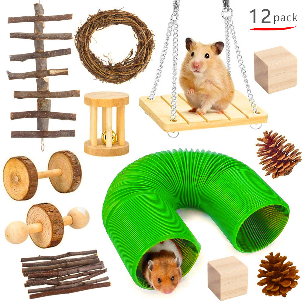 HKM-433043 Wooden Chew Toys for Small Pets - Multi-Set Molar Supplies for Rabbits, Guinea Pigs, and Parrots
