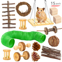 HKM-433043 Wooden Chew Toys for Small Pets - Multi-Set Molar Supplies for Rabbits, Guinea Pigs, and Parrots