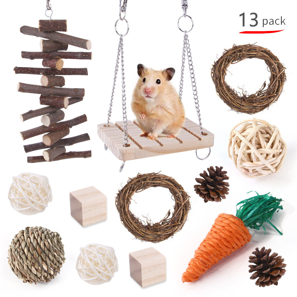 HKM-433043 Wooden Chew Toys for Small Pets - Multi-Set Molar Supplies for Rabbits, Guinea Pigs, and Parrots