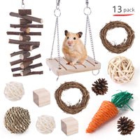 HKM-433043 Wooden Chew Toys for Small Pets - Multi-Set Molar Supplies for Rabbits, Guinea Pigs, and Parrots