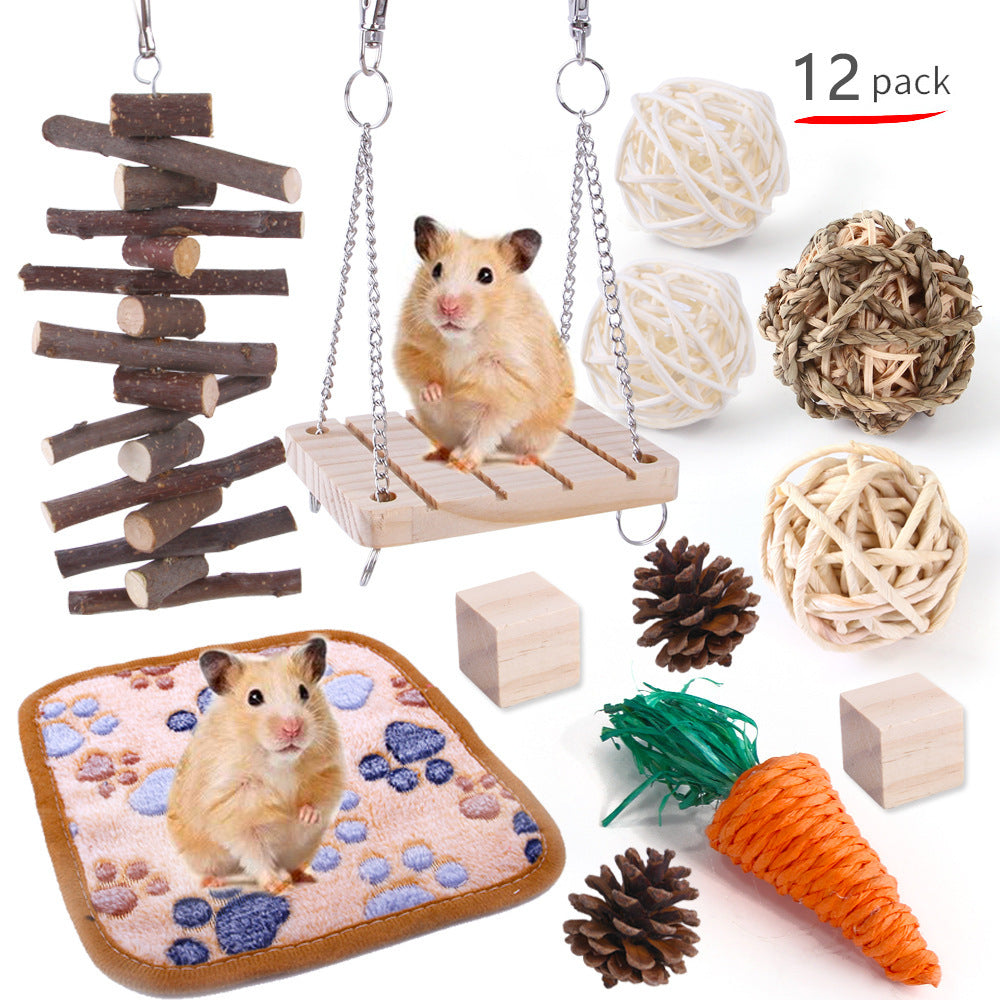 HKM-433043 Wooden Chew Toys for Small Pets - Multi-Set Molar Supplies for Rabbits, Guinea Pigs, and Parrots