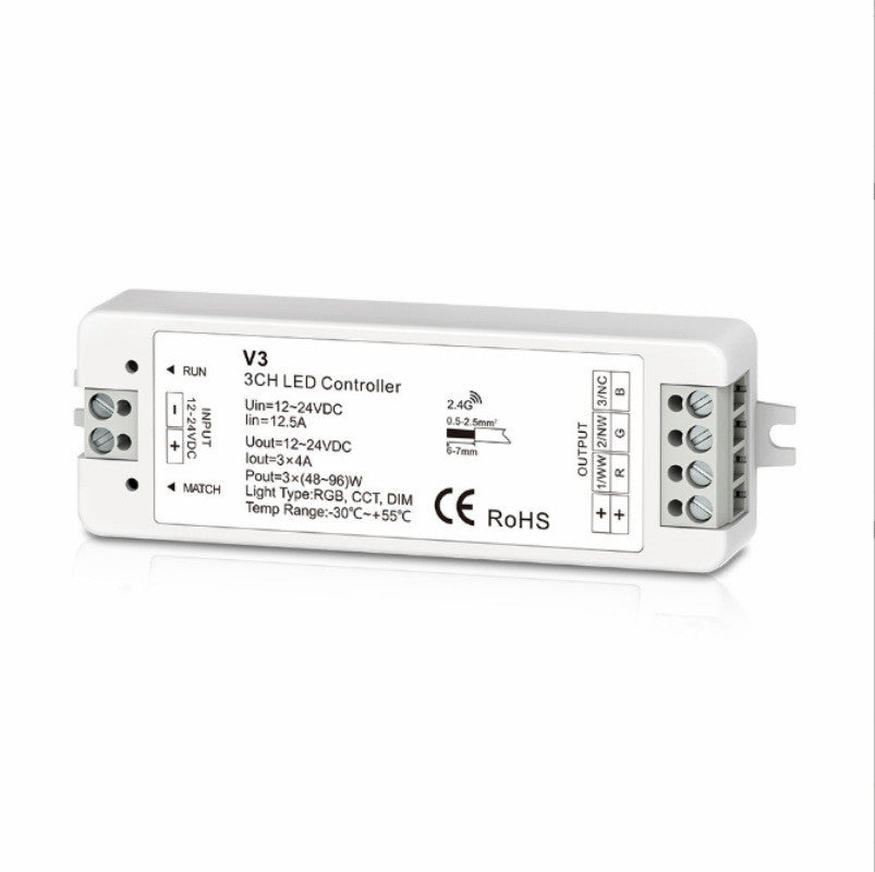 KTX-872083 Wireless RF LED Dimmer Switch Controller for 12V, 5V, 24V, 36V RGB Lighting, 8A Capacity