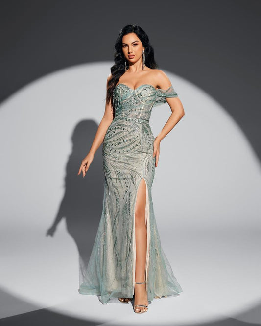 HKM-462547 Elegant Green Evening Dress - Model EZ25012 with Flattering Silhouette and Timeless Design