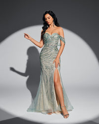 HKM-462547 Elegant Green Evening Dress - Model EZ25012 with Flattering Silhouette and Timeless Design