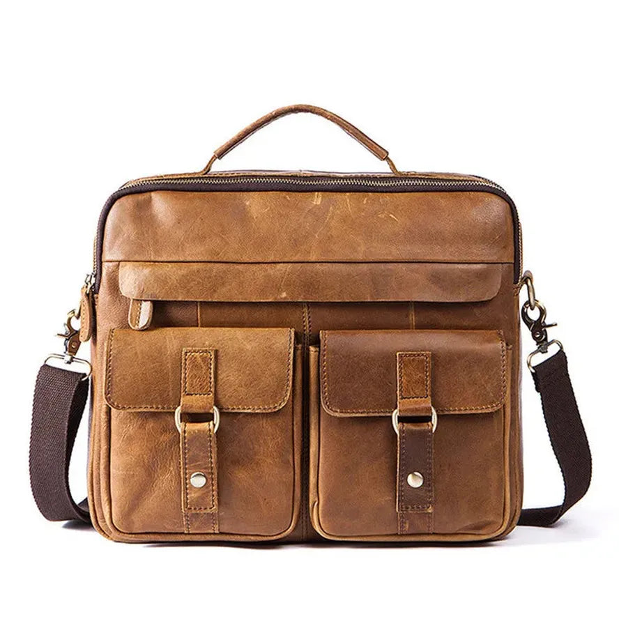 HKM-546067 Vintage Soft Genuine Leather Cowhide Men's Crossbody Briefcase for Daily Business Use