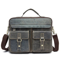 HKM-546067 Vintage Soft Genuine Leather Cowhide Men's Crossbody Briefcase for Daily Business Use