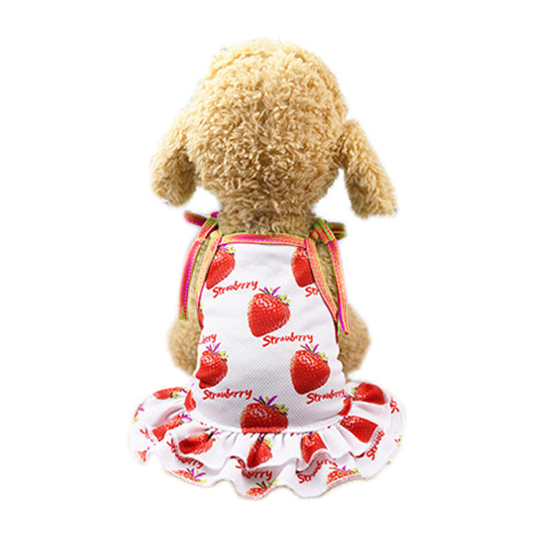 HKM-478035 Fruit Pattern Pet Skirt and Vest in Mesh Cloth - Summer Pet Apparel in Pineapple, Banana, and Strawberry Designs