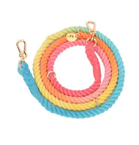HKM-599379 Rainbow Gradient Multi-Functional Dog Walking Rope and Collar - Hand-Woven Cotton, Various Sizes Available