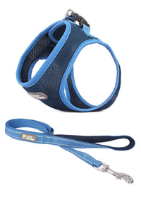 HKM-499091 Pet Chest Harness for Cats and Dogs - Adjustable Leash Set in Powder Blue, Yellow, Dark Blue