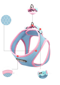HKM-499091 Pet Chest Harness for Cats and Dogs - Adjustable Leash Set in Powder Blue, Yellow, Dark Blue
