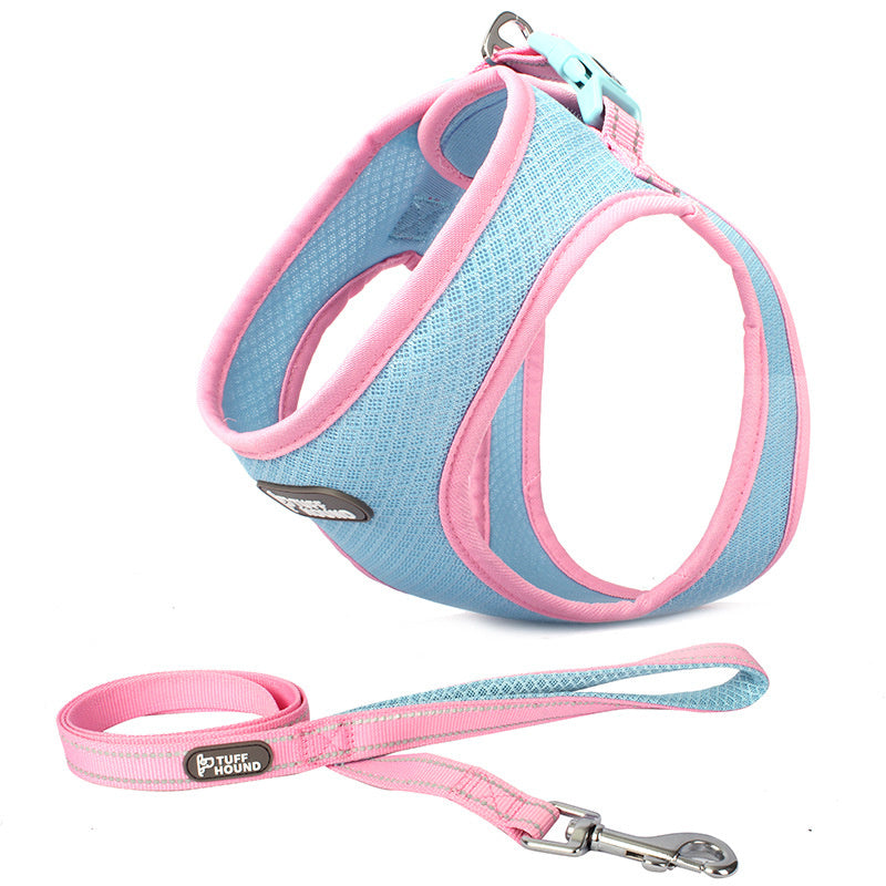 HKM-499091 Pet Chest Harness for Cats and Dogs - Adjustable Leash Set in Powder Blue, Yellow, Dark Blue