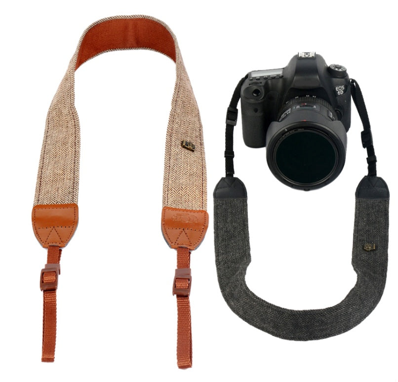 KTX-380883 Dark Grey and Brown Cotton SLR Digital Camera Shoulder Strap - 120 cm Length, 4 cm Width
