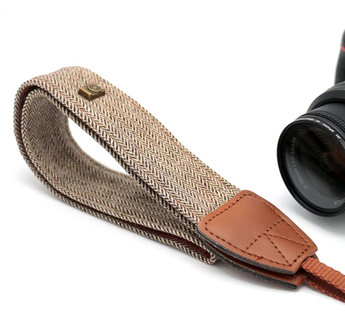 KTX-380883 Dark Grey and Brown Cotton SLR Digital Camera Shoulder Strap - 120 cm Length, 4 cm Width
