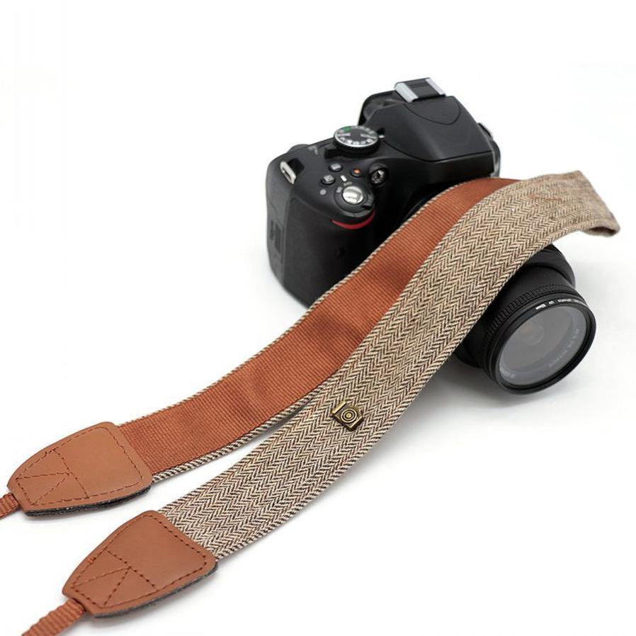 KTX-380883 Dark Grey and Brown Cotton SLR Digital Camera Shoulder Strap - 120 cm Length, 4 cm Width