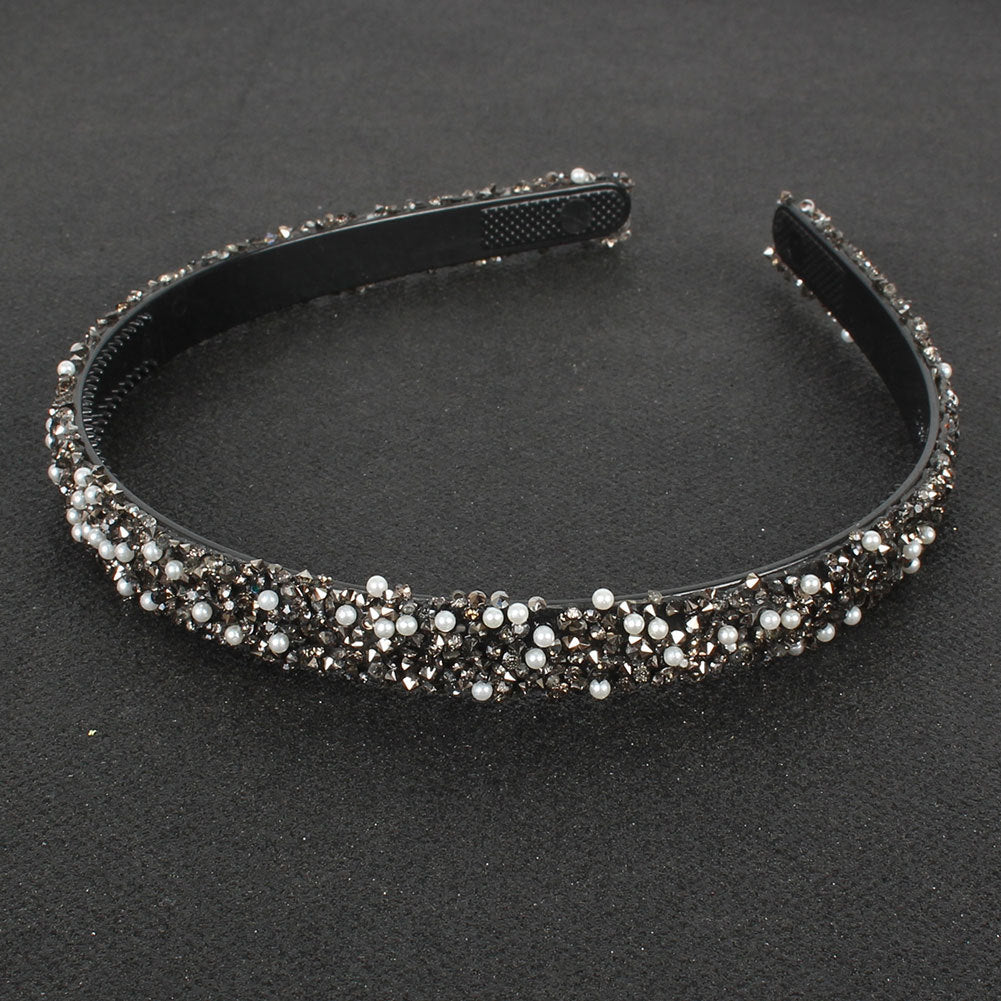 HKM-640083 Retro Semicircle Rhinestone Headband for Women - Colorful Diamond Design