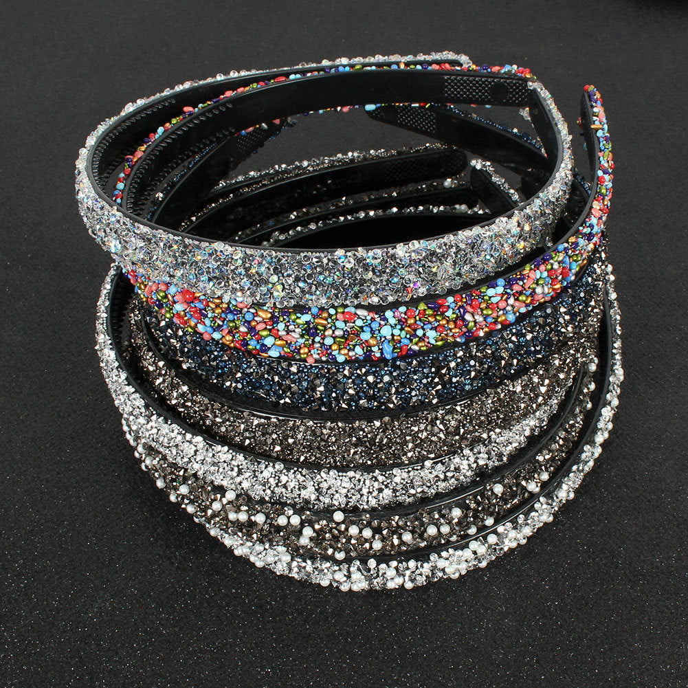 HKM-640083 Retro Semicircle Rhinestone Headband for Women - Colorful Diamond Design