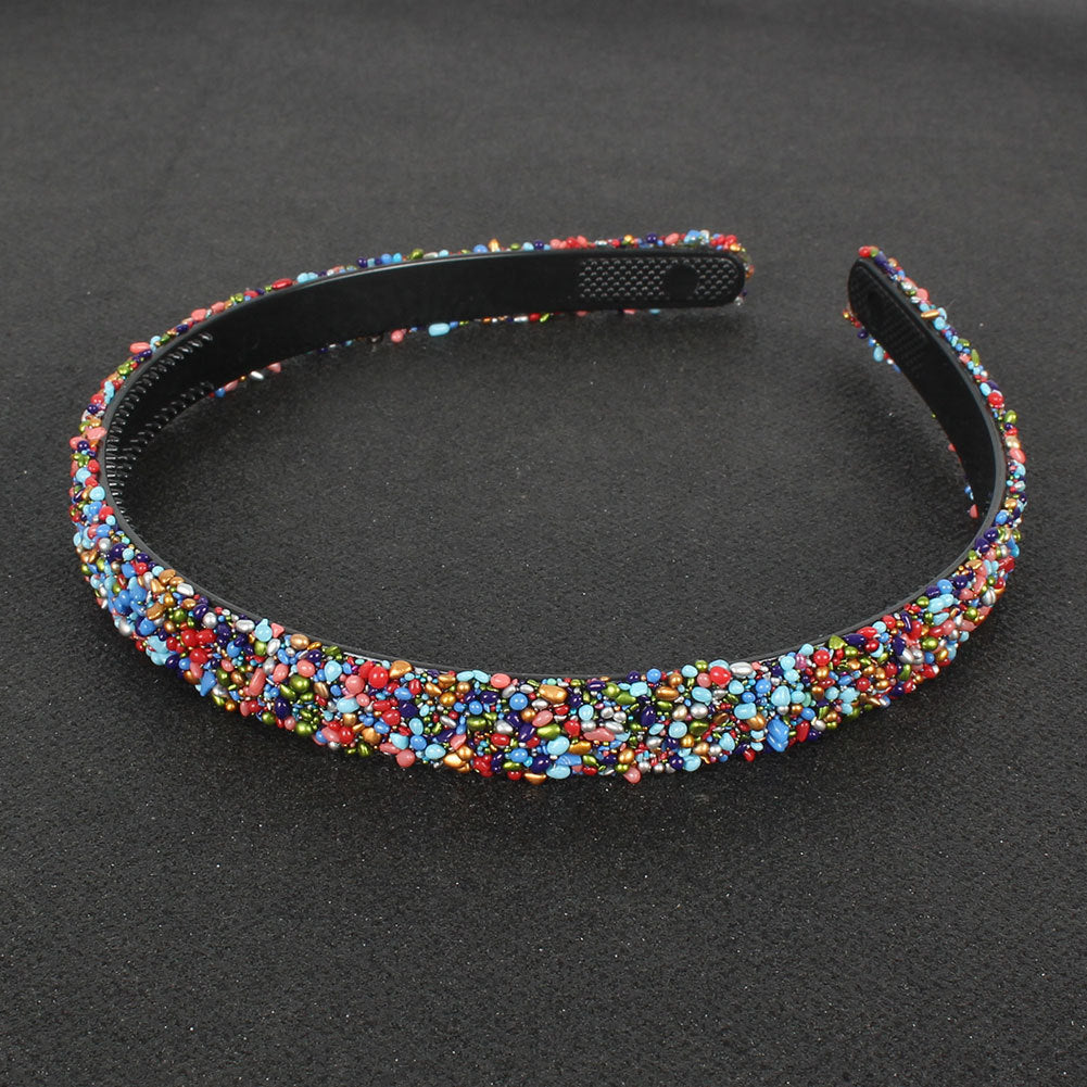 HKM-640083 Retro Semicircle Rhinestone Headband for Women - Colorful Diamond Design