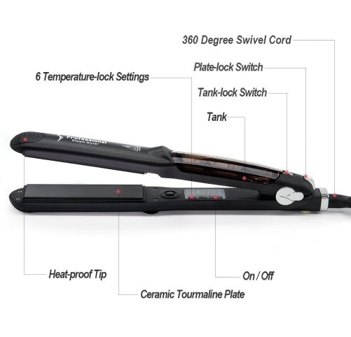 KTX-781267 Tourmaline Ceramic Steam Hair Straightener with Argan Oil Infusion and Adjustable Steam Control