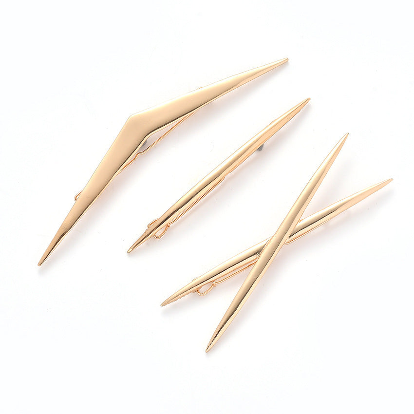 HKM-819731 Geometric Alloy Hair Clip - Electroplated, V-Shape and X-Line Designs, 12.5cm and 10cm Sizes