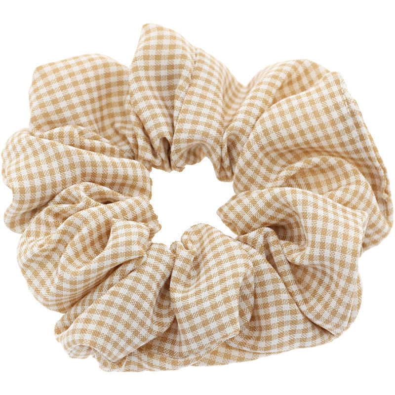 HKM-818579 Checked Fabric Pig Intestine Hairband with Elastic Rubber Band