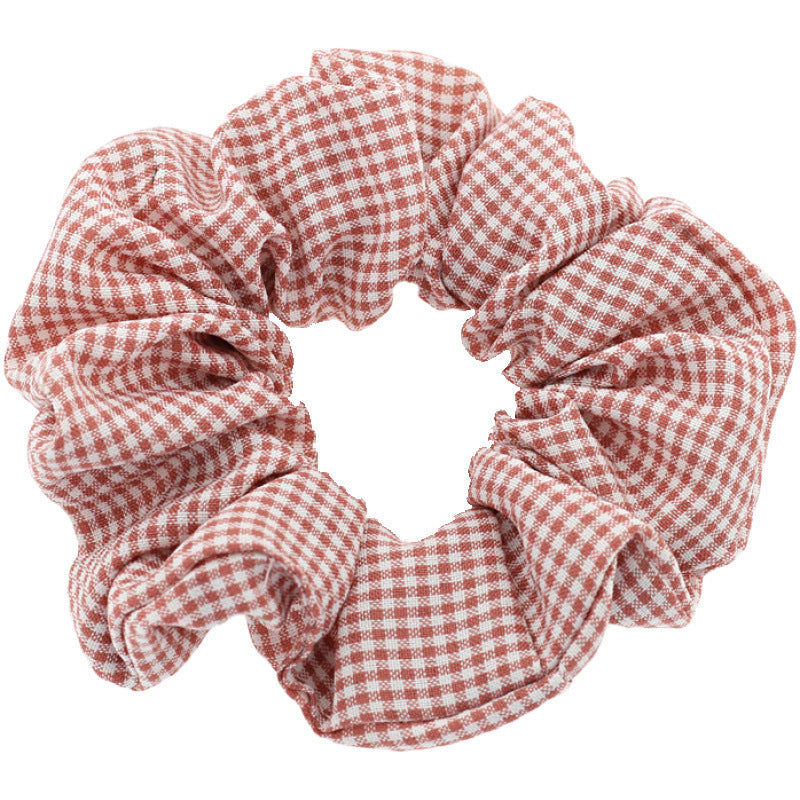 HKM-818579 Checked Fabric Pig Intestine Hairband with Elastic Rubber Band