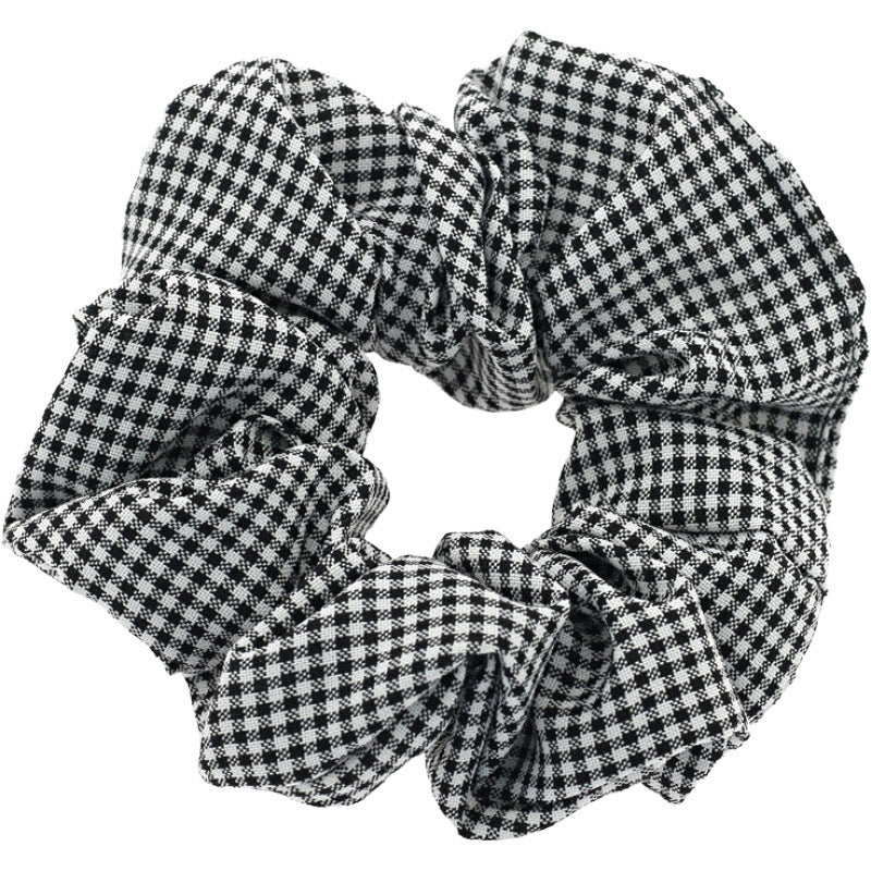 HKM-818579 Checked Fabric Pig Intestine Hairband with Elastic Rubber Band