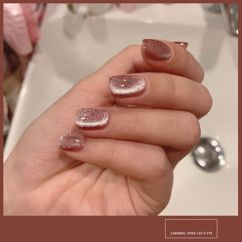 HKM-270483 Cat Eye Nail Polish Gel - Milk Tea Color - 7ml, Durable, Glossy Finish, Light-Cured Formula