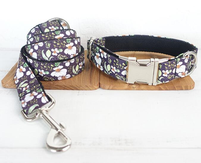 HKM-938579 Small Flower Print Pet Traction Set - Durable Polyester Material for Safety and Comfort