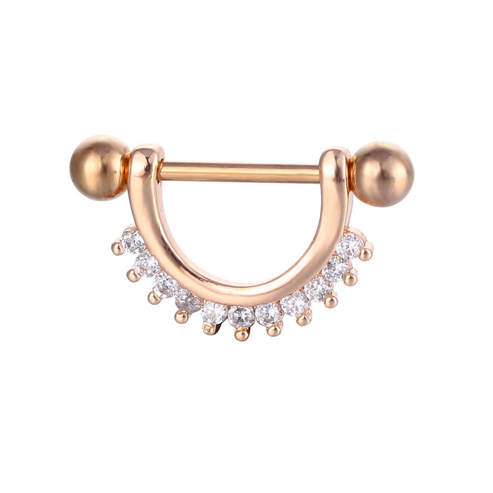 HKM-784659 Stainless Steel Heart-Shaped Puncture Nipple Ornament with Inlaid Zircon for Men