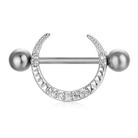 HKM-784659 Stainless Steel Heart-Shaped Puncture Nipple Ornament with Inlaid Zircon for Men