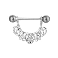 HKM-784659 Stainless Steel Heart-Shaped Puncture Nipple Ornament with Inlaid Zircon for Men