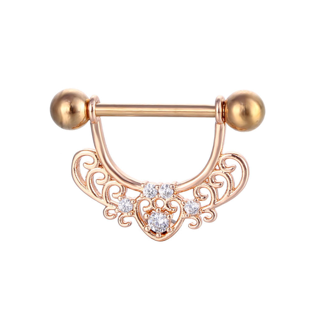 HKM-784659 Stainless Steel Heart-Shaped Puncture Nipple Ornament with Inlaid Zircon for Men