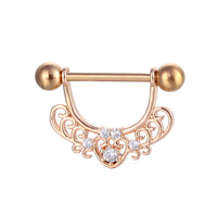 HKM-784659 Stainless Steel Heart-Shaped Puncture Nipple Ornament with Inlaid Zircon for Men