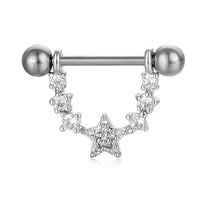 HKM-784659 Stainless Steel Heart-Shaped Puncture Nipple Ornament with Inlaid Zircon for Men