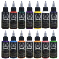 HKM-594707 Practice Pigment Tattoo Paint Set - 14 Colors of Professional Quality Tattoo Pigments in Stylish Silver Crown Design (30ml)