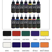 HKM-594707 Practice Pigment Tattoo Paint Set - 14 Colors of Professional Quality Tattoo Pigments in Stylish Silver Crown Design (30ml)