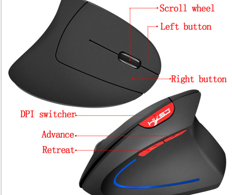 KTX-319251 Vertical Bluetooth Ergonomic Gaming Mouse - Wireless USB Rechargeable - 2.4G Optical Sensor - 2400 DPI