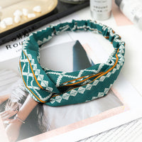 HKM-158611 Cross-Knotted Wide-Brimmed Fabric Flower Headband for Women
