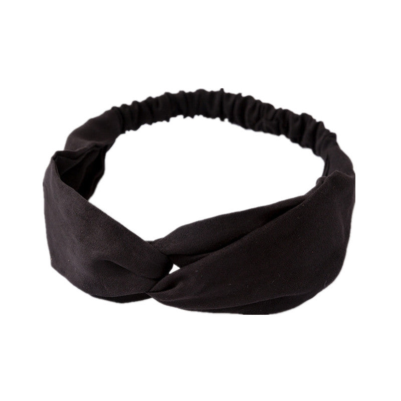HKM-158611 Cross-Knotted Wide-Brimmed Fabric Flower Headband for Women