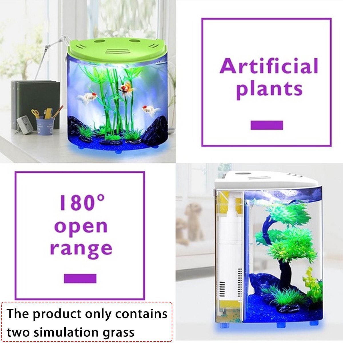 HKM-450643 Ecological Acrylic Fish Tank with LED Light, 5L Capacity, USB-Powered Water Pump