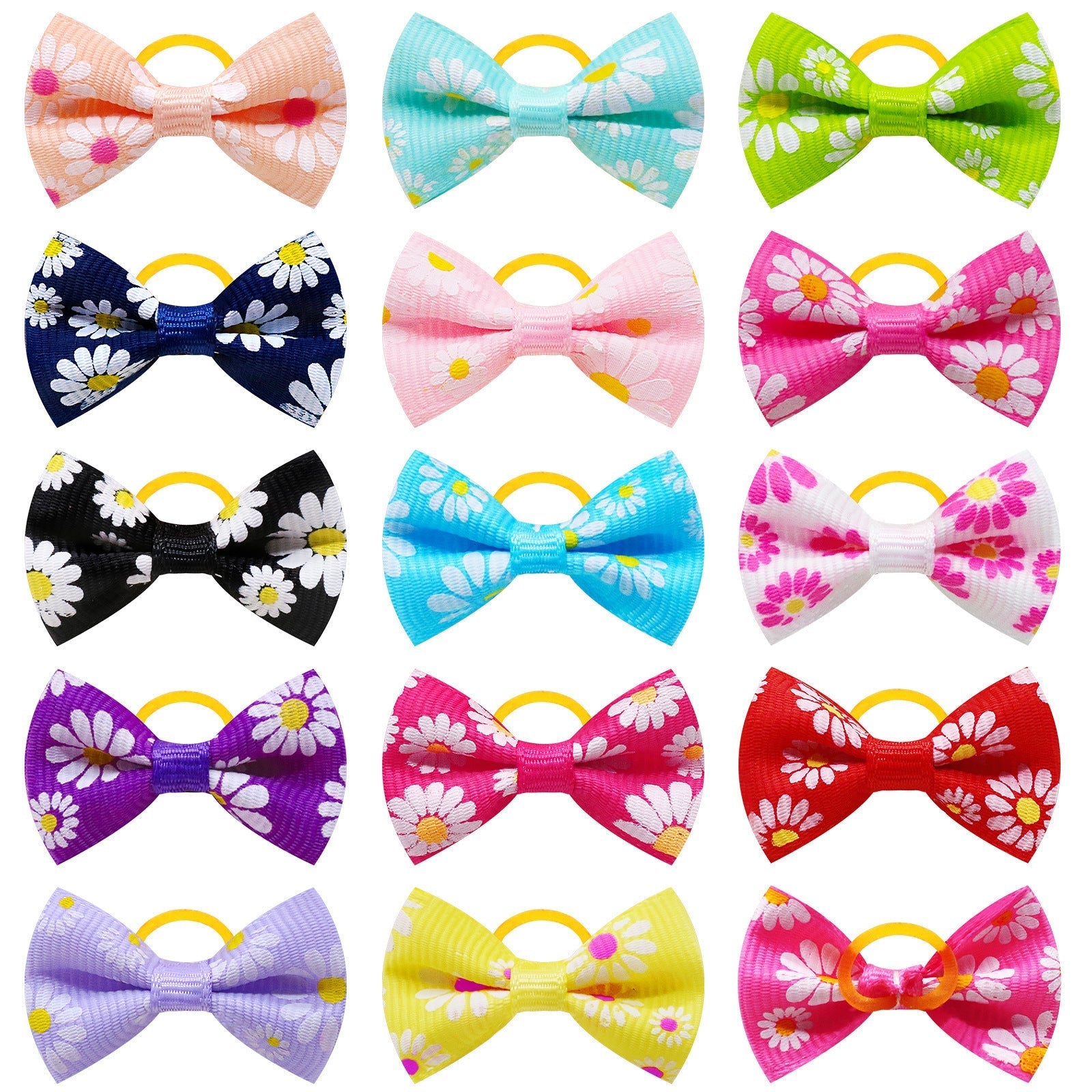 HKM-865811 Small Floral Cloth Headbands for Pets - 50 Pack of Casual Daisy Rubber Bands