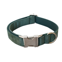 HKM-965587 Green Velvet Wool Dog Collar and Leash Set for All Seasons - Sizes S, M, L, XL