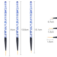 HKM-820627 Set of 3 Sequin Nail Art Brushes in Blue and Purple