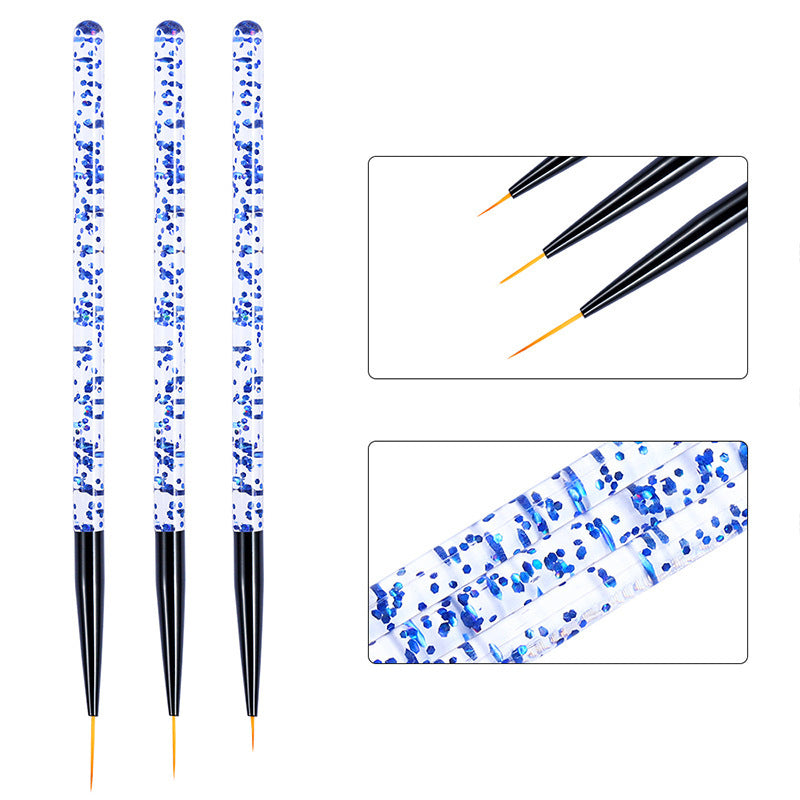 HKM-820627 Set of 3 Sequin Nail Art Brushes in Blue and Purple