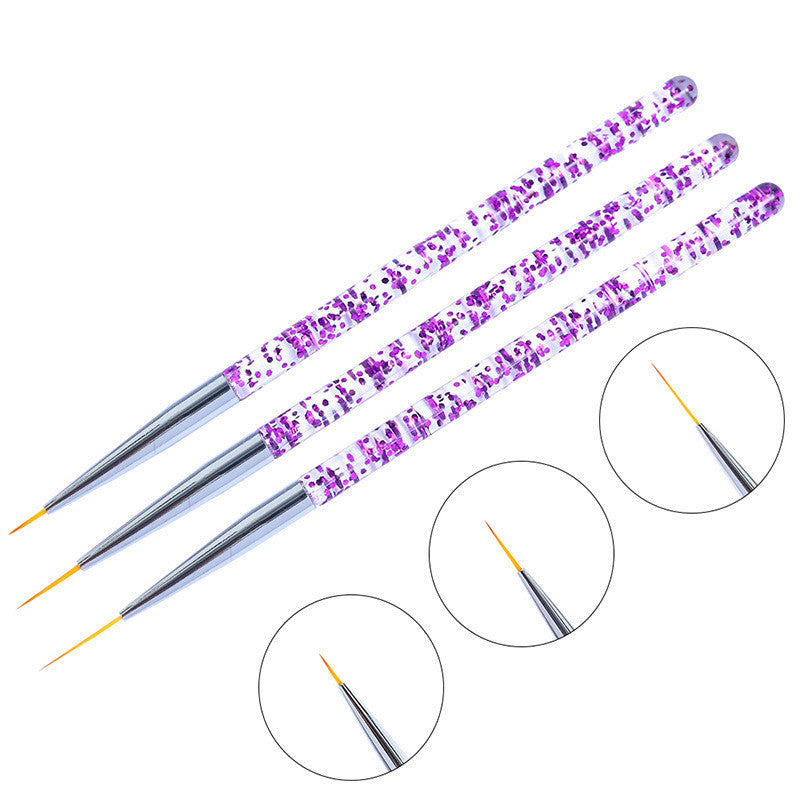 HKM-820627 Set of 3 Sequin Nail Art Brushes in Blue and Purple