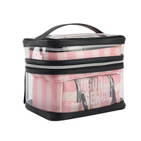 HKM-315859 Multifunctional Folding Makeup Kit in Pink Floral Design with Waterproof Synthetic Leather